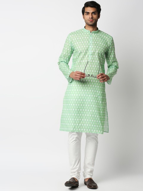 

MEWAR Men Green & ambrosia Geometric Thread Work Kurta