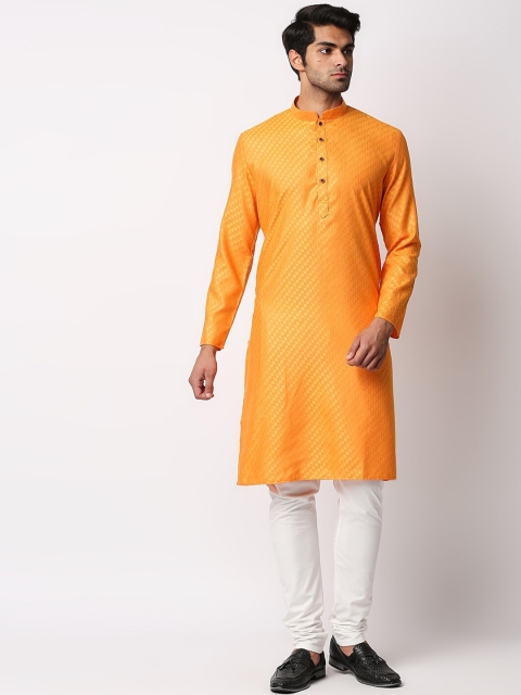 

MEWAR Men Orange Jacquard Straight Short Kurta