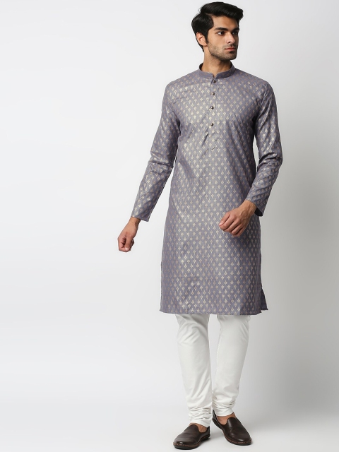 

MEWAR Men Grey & Gold-Toned Ethnic Motifs Printed Kurta