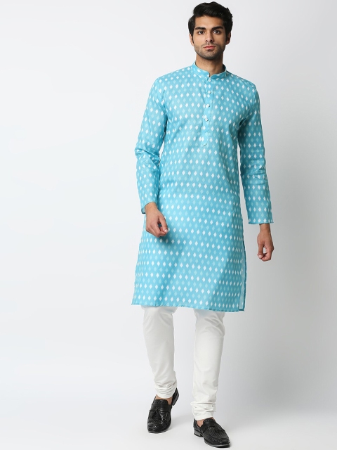 

MEWAR Men Blue Ethnic Motifs Printed Straight Kurta