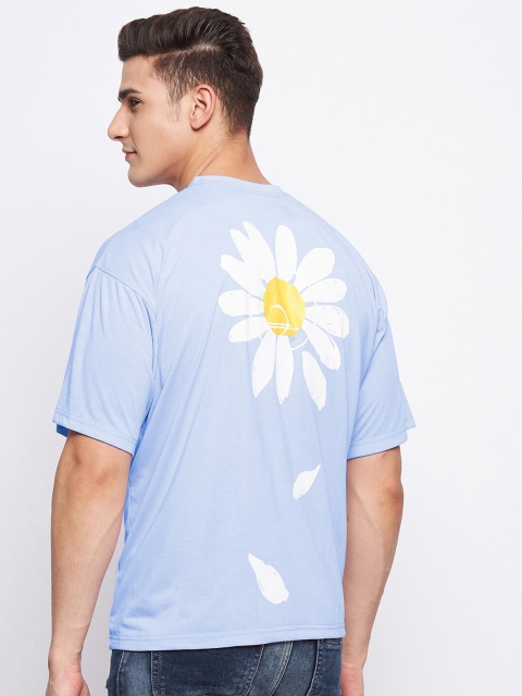 

FRENCH FLEXIOUS Men Blue Printed Loose T-shirt