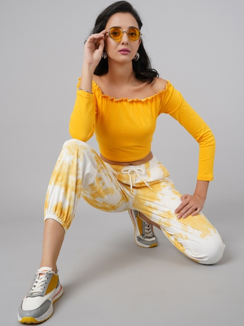 

DressBerry Women Yellow Tie & Dye High-Rise Trousers