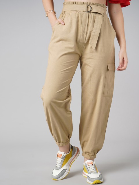 

DressBerry Women Beige High-Rise Joggers Trousers