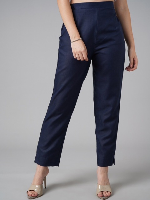 

DressBerry Women Navy Blue Tapered Fit High-Rise Trousers