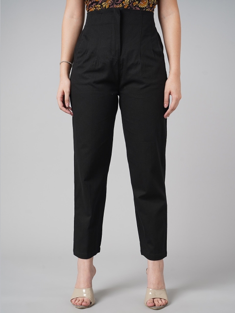 

DressBerry Women Black High-Rise Pleated Trousers