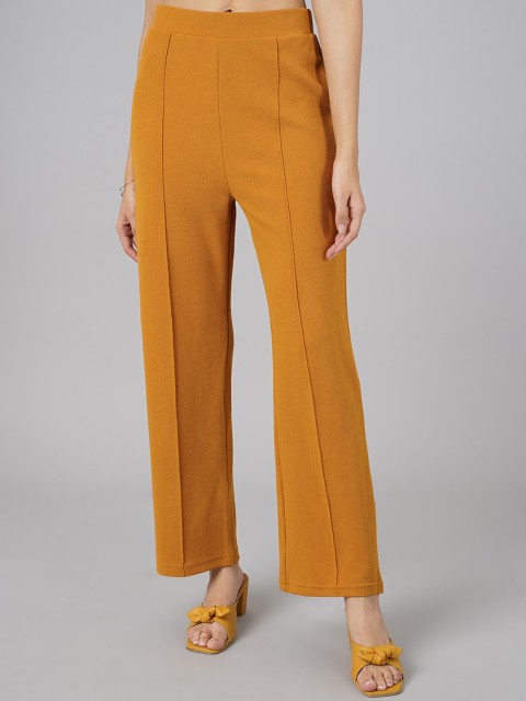 

DressBerry Women Mustard Yellow High-Rise Parallel Trousers