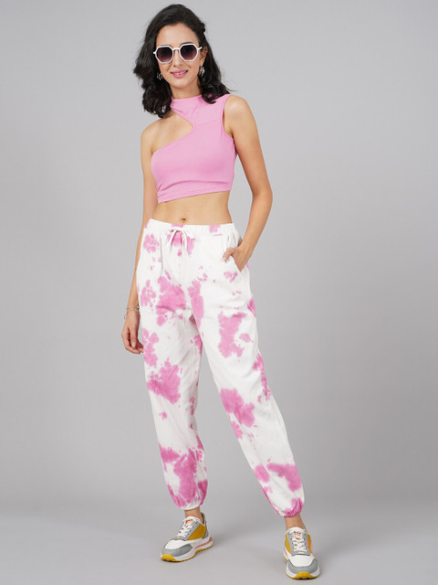 

DressBerry Women Pink Floral Printed High-Rise Joggers Trousers