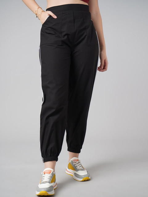 

DressBerry Women Black High-Rise Joggers Trousers