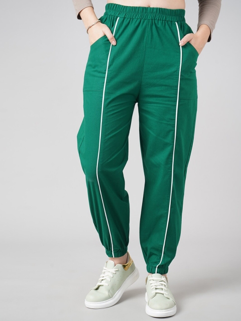 

DressBerry Women Green Cotton High-Rise Joggers Trousers