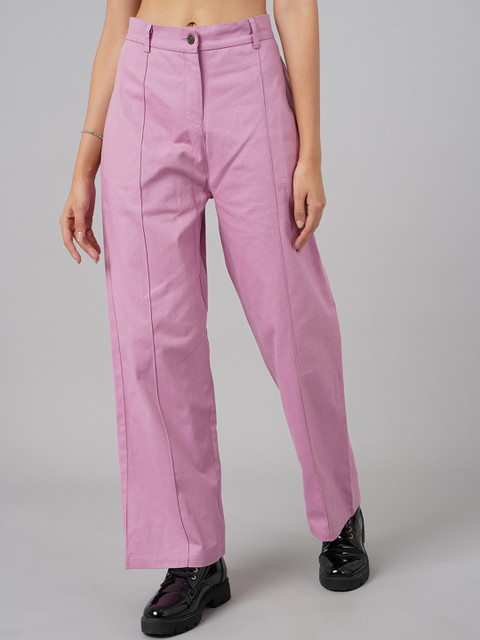 

DressBerry Women Lavender High-Rise Cotton Trousers