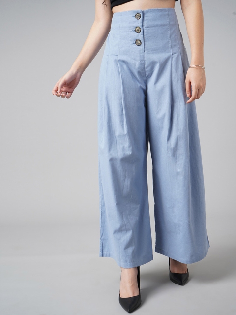 

DressBerry Women Blue High-Rise Pleated Trousers