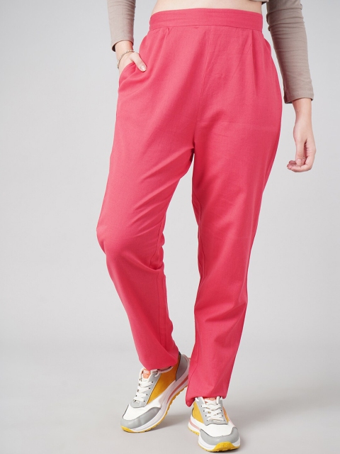 

DressBerry Women Pink High-Rise Pleated Trousers