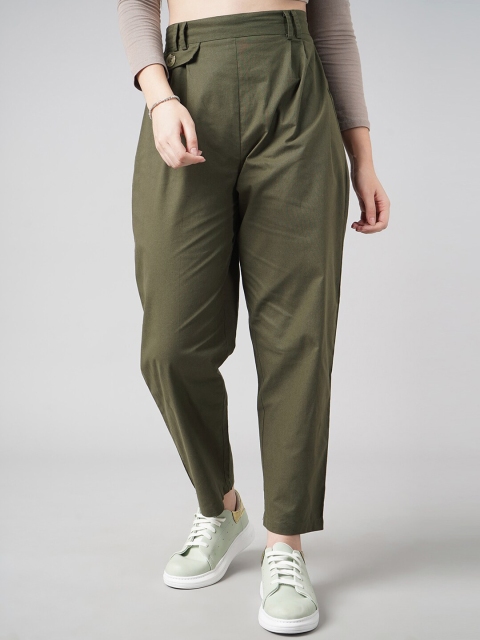 

DressBerry Women Olive Green High-Rise Trousers