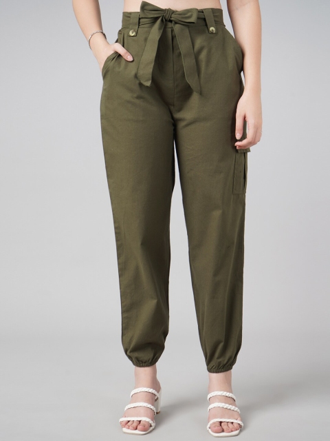 

DressBerry Women Olive Green High-Rise Joggers Trousers