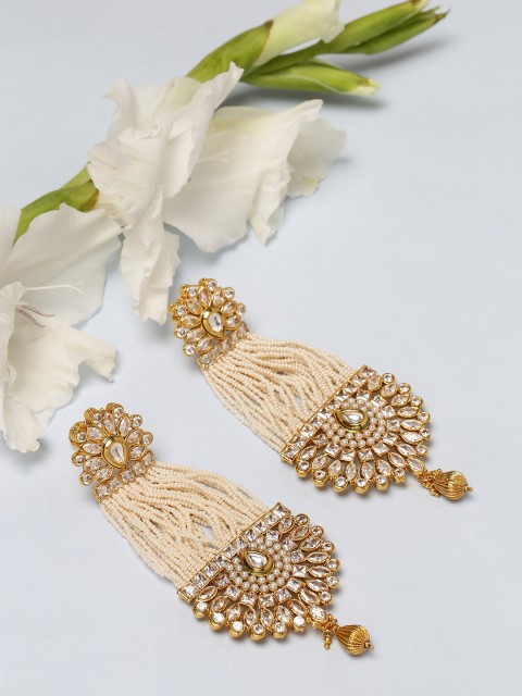 

PANASH Off-White Gold-Plated Handcrafted Drop Earrings