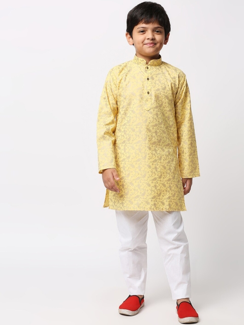 

MEWAR Boys Yellow Ethnic Motifs Printed Kurta with Pyjamas