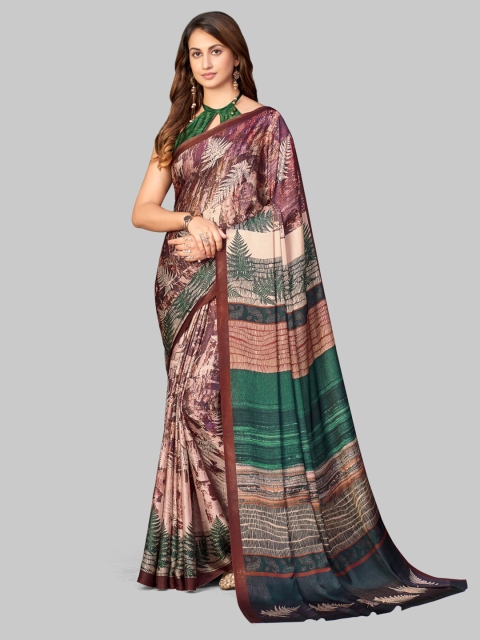

7TH FAB Lavender & Green Floral Satin Saree