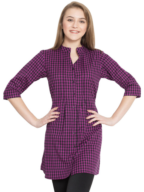 

Hive91 Purple & Black Mandarin Collar Checked Tunic