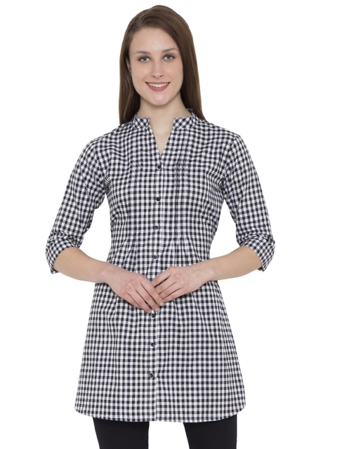 

Hive91 Black & White Mandarin Collar Checked Tunic