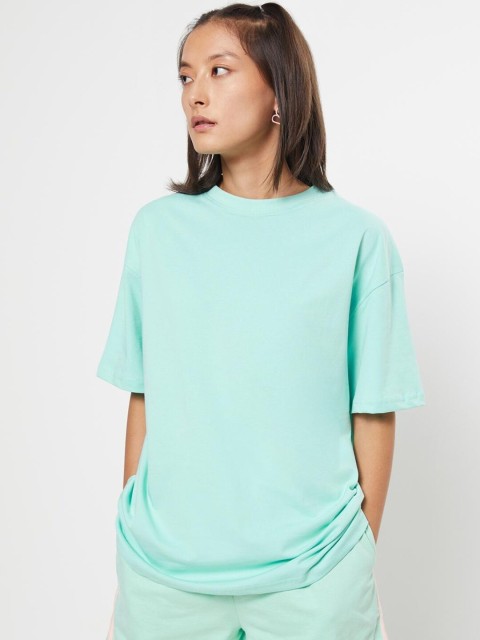 

Bewakoof Women Teal Drop-Shoulder Sleeves Loose T-shirt