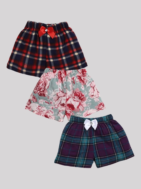 

CrayonFlakes Girls Multicoloured Pack Of 3 Checked Shorts, Blue