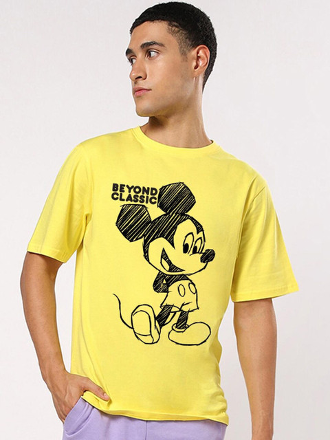 

Bewakoof Men Yellow & Black Mickey Mouse Printed Oversized T-shirt