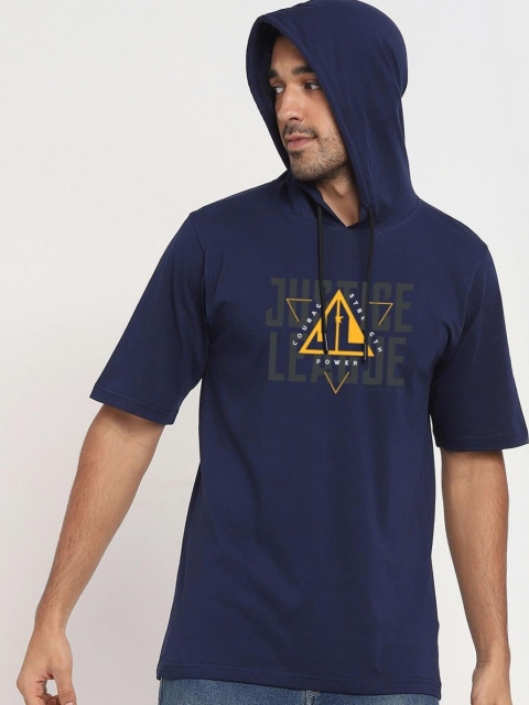 

Bewakoof Men Navy Blue & space cadet Typography Printed Loose T-shirt
