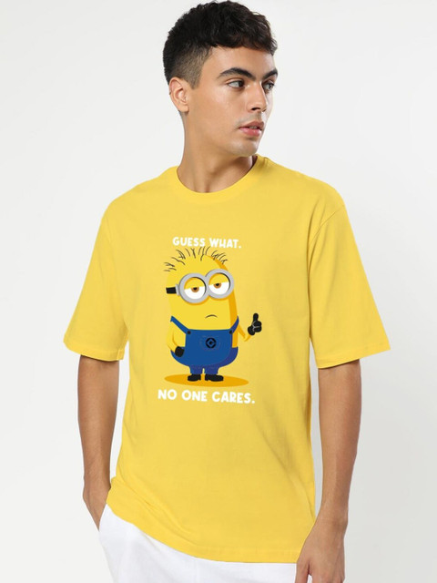 

Bewakoof Men Yellow & Blue Minion Printed Oversized T-shirt