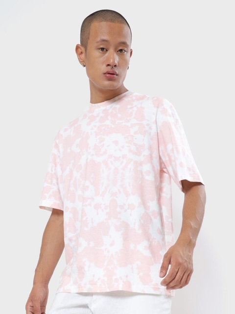 

Bewakoof Men Pink & White Tie and Dyed Oversized T-shirt