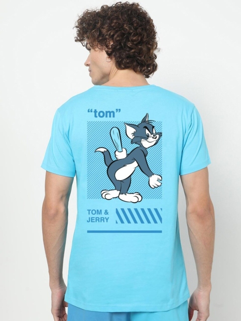 

Bewakoof Men Blue & roebuck Typography Printed Applique Loose T-shirt