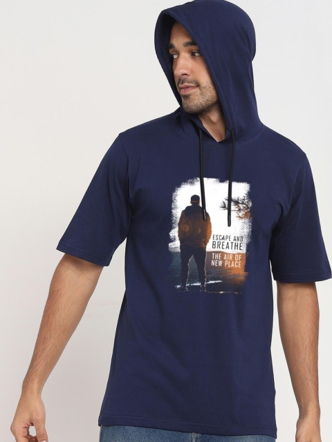 

Bewakoof Men Navy Blue Printed Oversized T-shirt