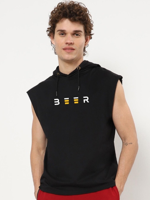 

Bewakoof Men Black Typography Printed Applique Loose T-shirt