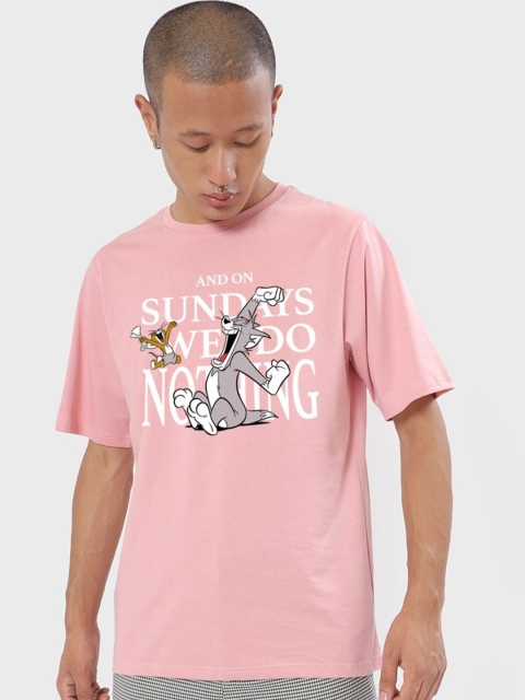 

Bewakoof Men Pink Tom and Jerry Printed Oversized T-shirt