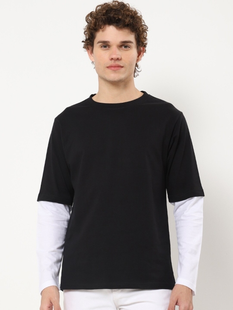 

Bewakoof Men Black Layered Sleeves Oversized T-shirt
