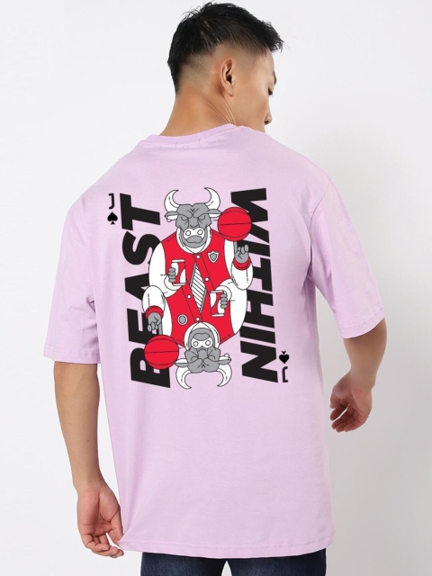 

Bewakoof Men Lavender Printed Oversized T-shirt