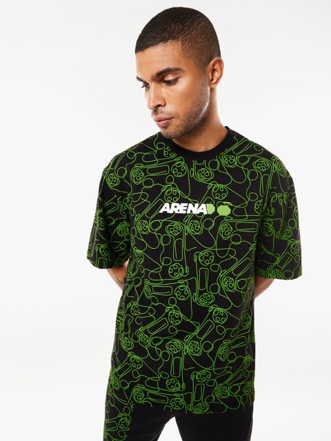 

Bewakoof Men Black & Green Printed Oversized T-shirt