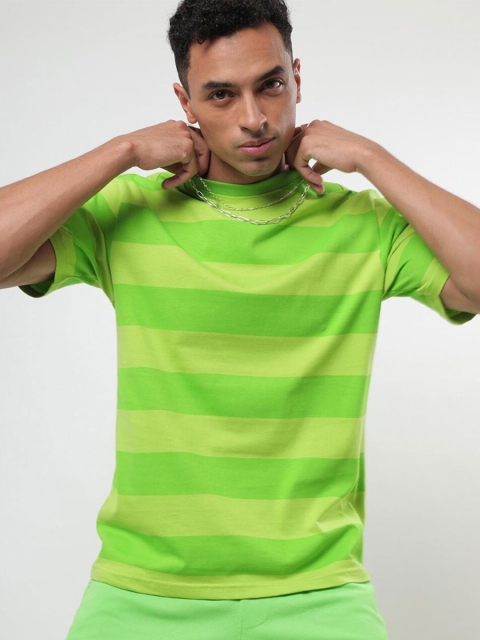 

Bewakoof Men Lime Green Striped Oversized T-shirt