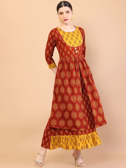 

Soch Women Rust Paisley Printed Flared Sleeves Anarkali Kurta