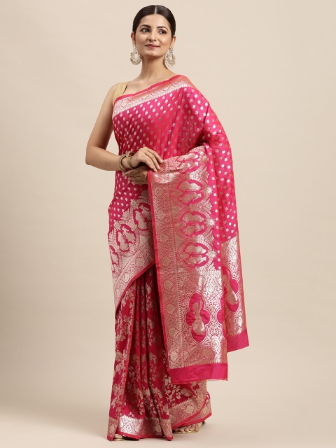 

VRSALES Pink Ethnic Motifs Pure Silk Banarasi Saree