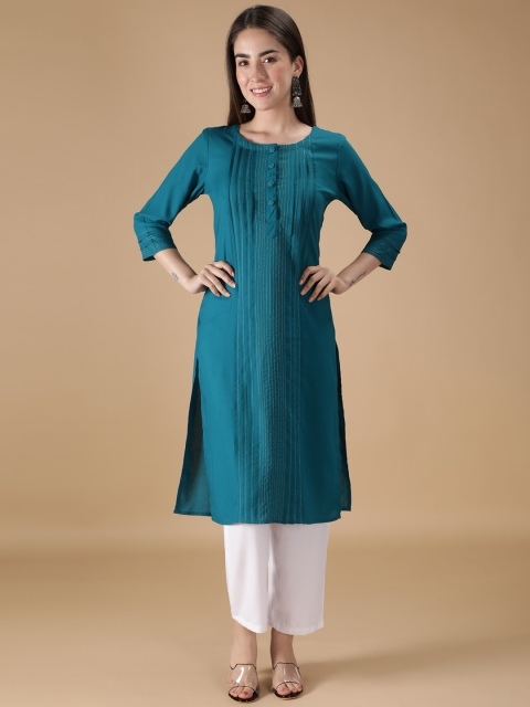 

DESI WOMANIYA Women Teal Thread Work Kurta