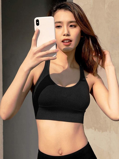 

HSR Black Solid Full Coverage Underwired Cotton Workout Bra