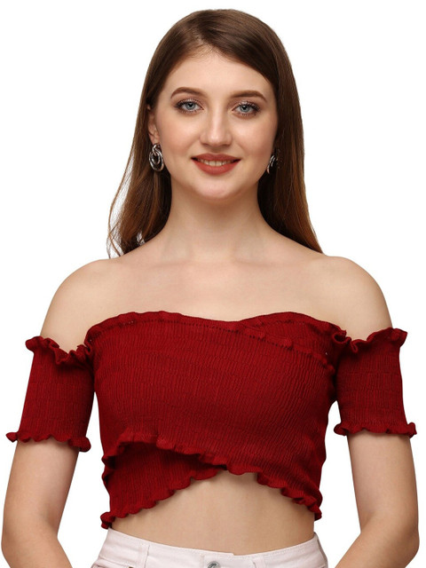 

HSR Red Off-Shoulder Bardot Crop Top