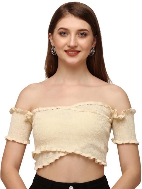 

HSR Cream-Coloured Off-Shoulder Bardot Crop Top