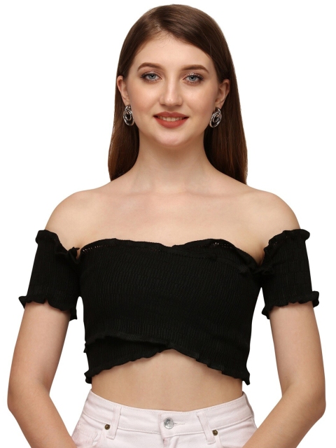 

HSR Black Off-Shoulder Bardot Crop Top
