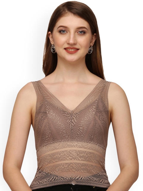 

HSR Women Brown Lace Solid Padded Camisole