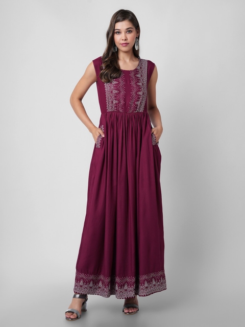 

DRESSAR Maroon Ethnic Motifs Maxi Dress