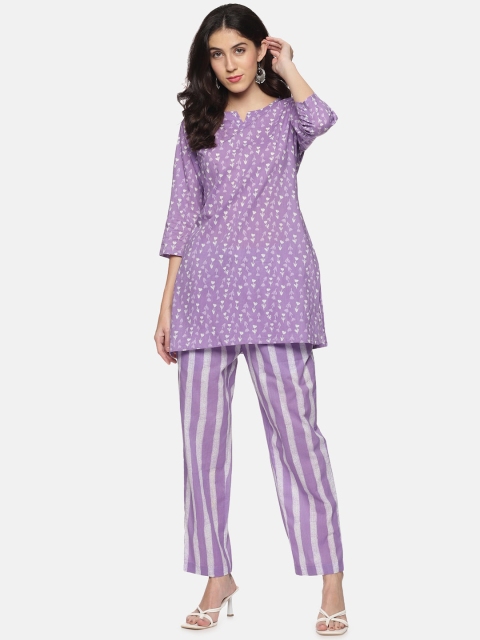 

Palakh Women Purple & White Printed Night suit