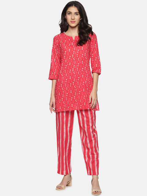 

Palakh Women Red & White Printed Night suit