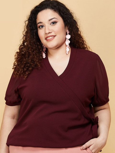 

max Plus size Women Maroon Wrap Top