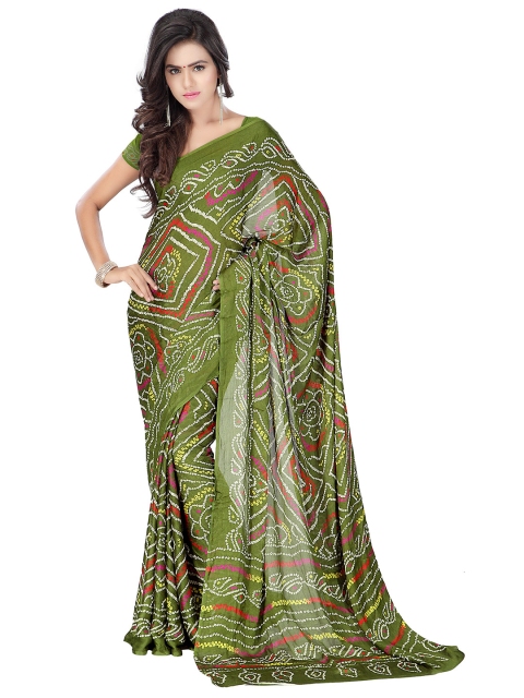 

MOKSHA DESIGNS Green & Red Bandhani Pure Georgette Bandhani Saree